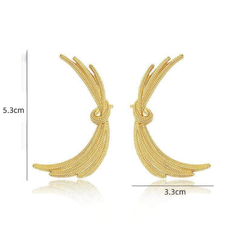 14K Gold Twisted Angel Wings Statement Earrings Gold / Clip On