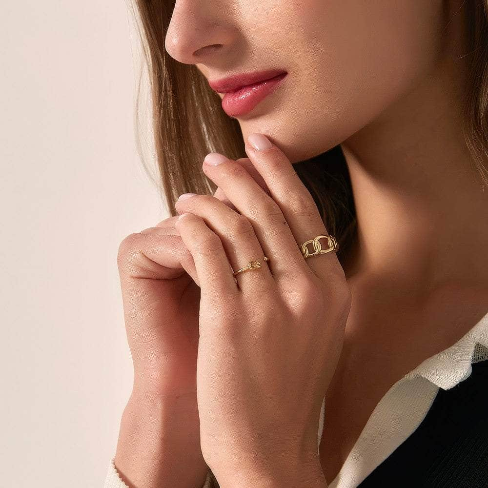 14K Gold Twisted Circle Two Set Cuff Ring Adjustable / Gold