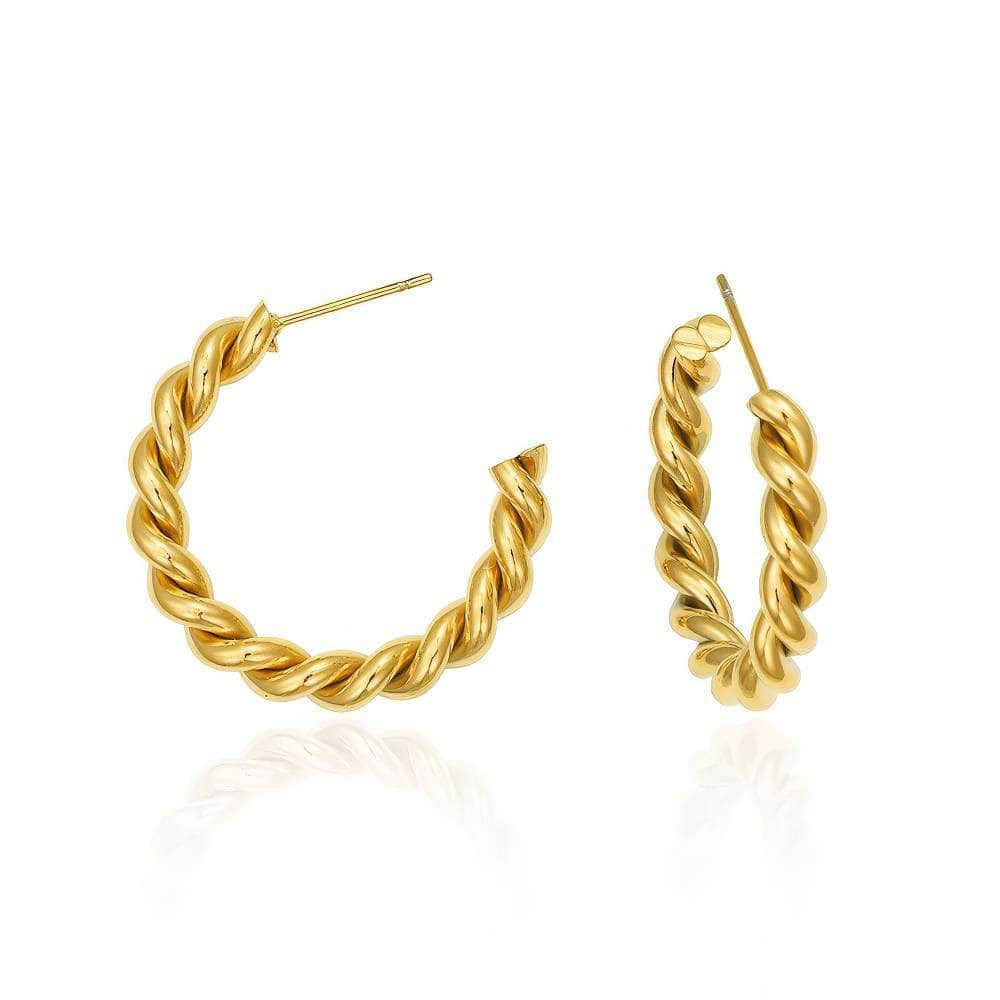 14K Gold Twisted Hoop Earrings Gold