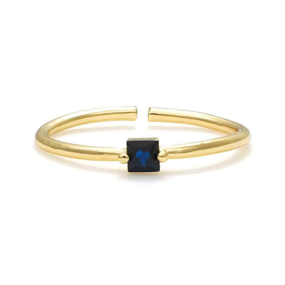 14k Gold Two-Set Blue Gemstone Crystal Paved Deco Cuff Ring Adjustable / Blue