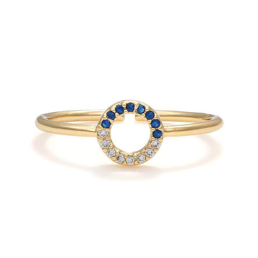 14k Gold Two-Set Blue Gemstone Crystal Paved Deco Cuff Ring Adjustable / Blue