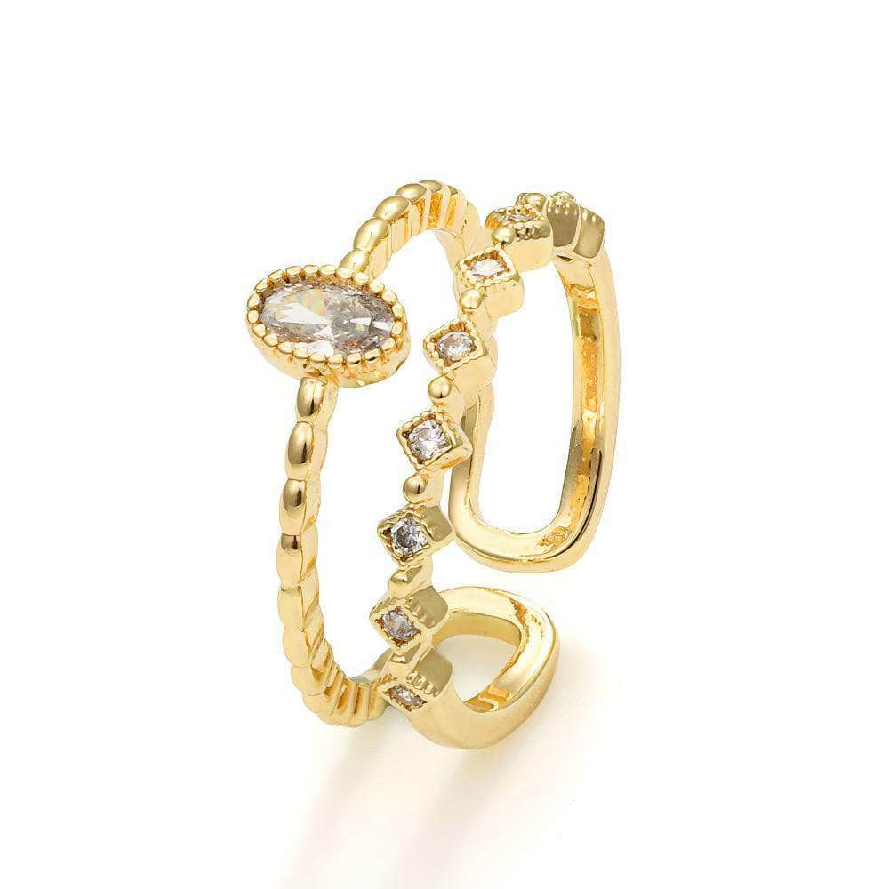 14k Gold Two-Set Crystal Paved Teardrop Cuff Ring Adjustable / White