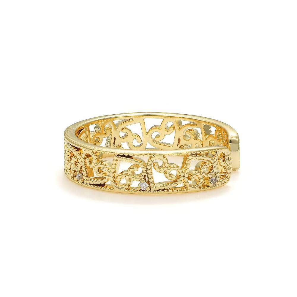 14k Gold Two-Set Daisy Pearl Deco Crystal Paved Cuff Ring Adjustable / White