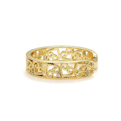 14k Gold Two-Set Daisy Pearl Deco Crystal Paved Cuff Ring Adjustable / White