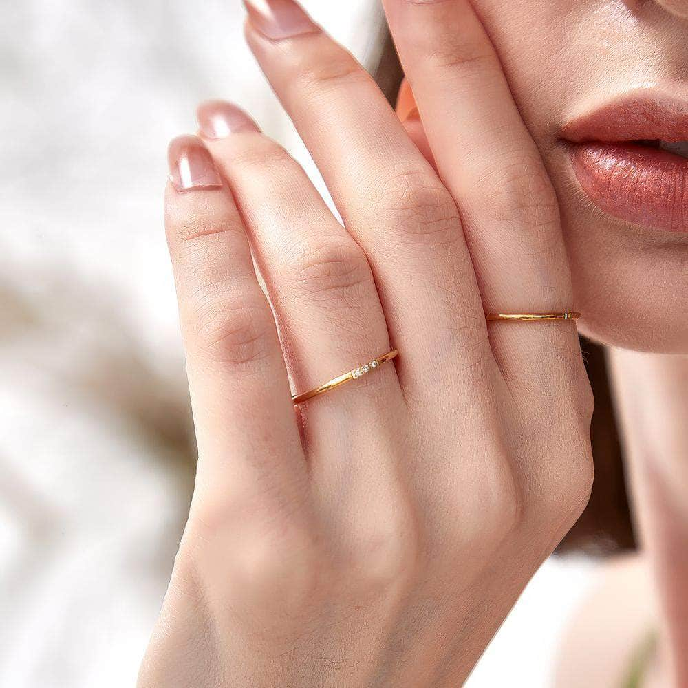 14k Gold Two Sets Paved Crystals Thin Rings