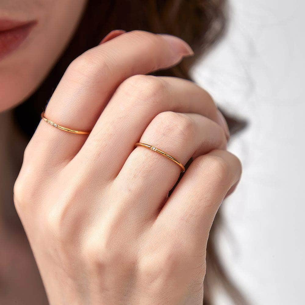 14k Gold Two Sets Paved Crystals Thin Rings