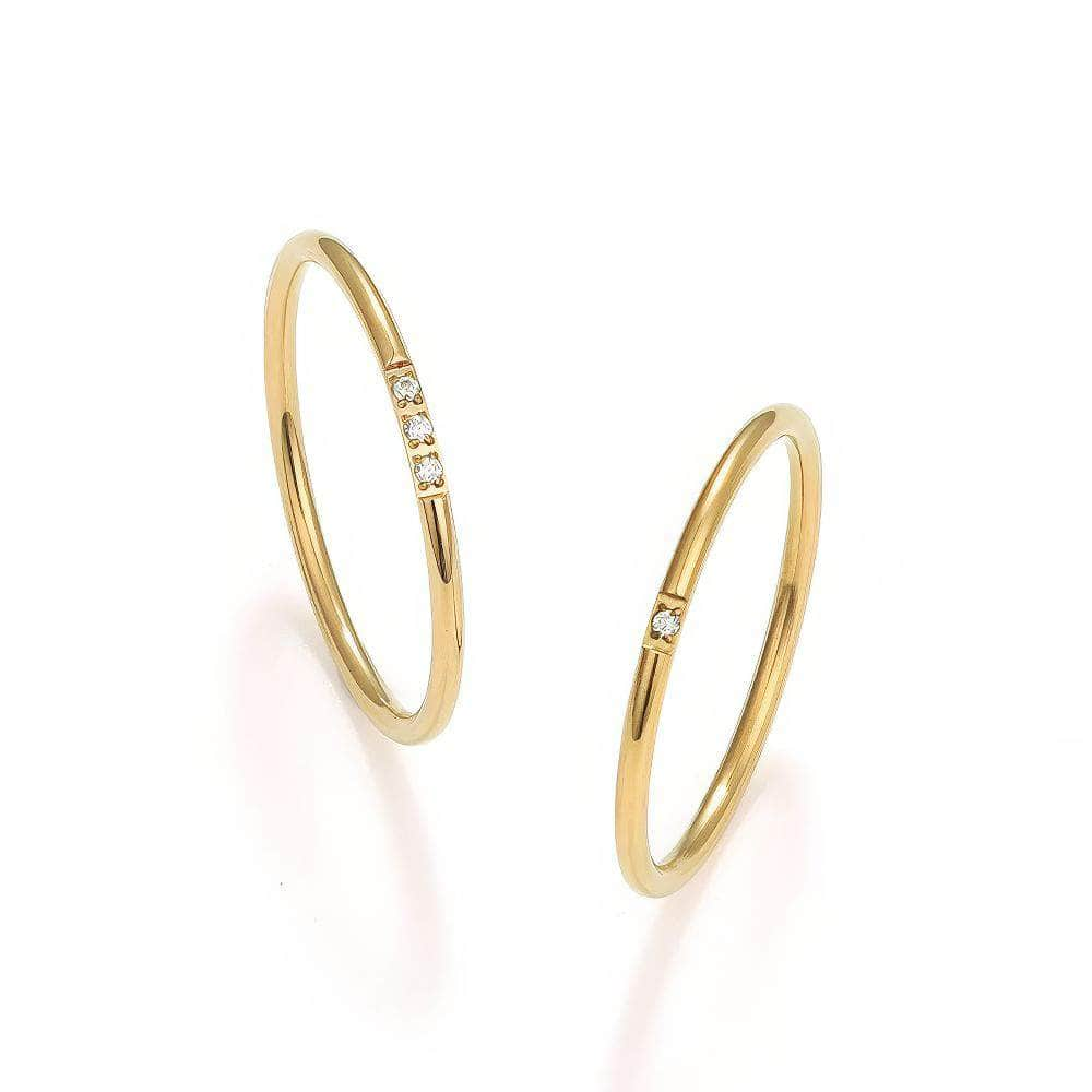 14k Gold Two Sets Paved Crystals Thin Rings 7 US / White