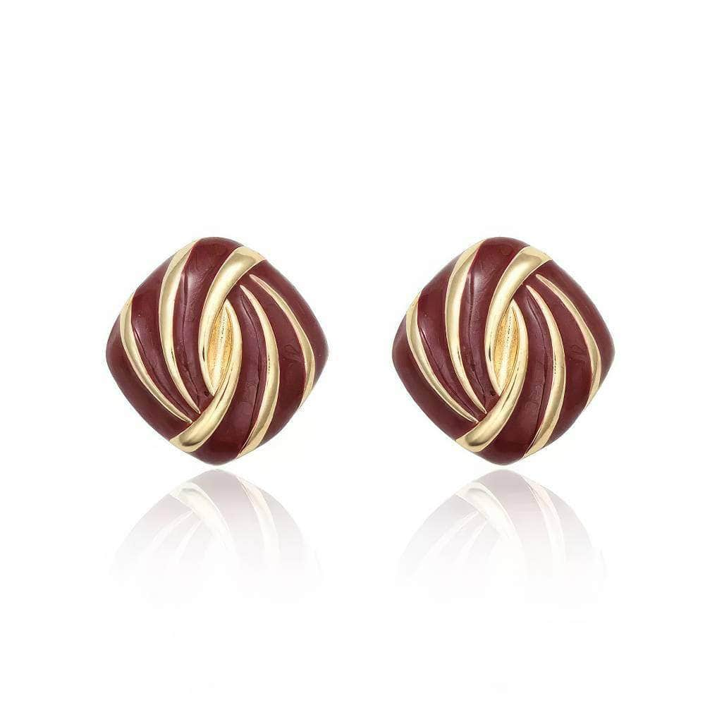 14K Gold Two-Toned Enamel Clip-On Earrings Brown / Clip On