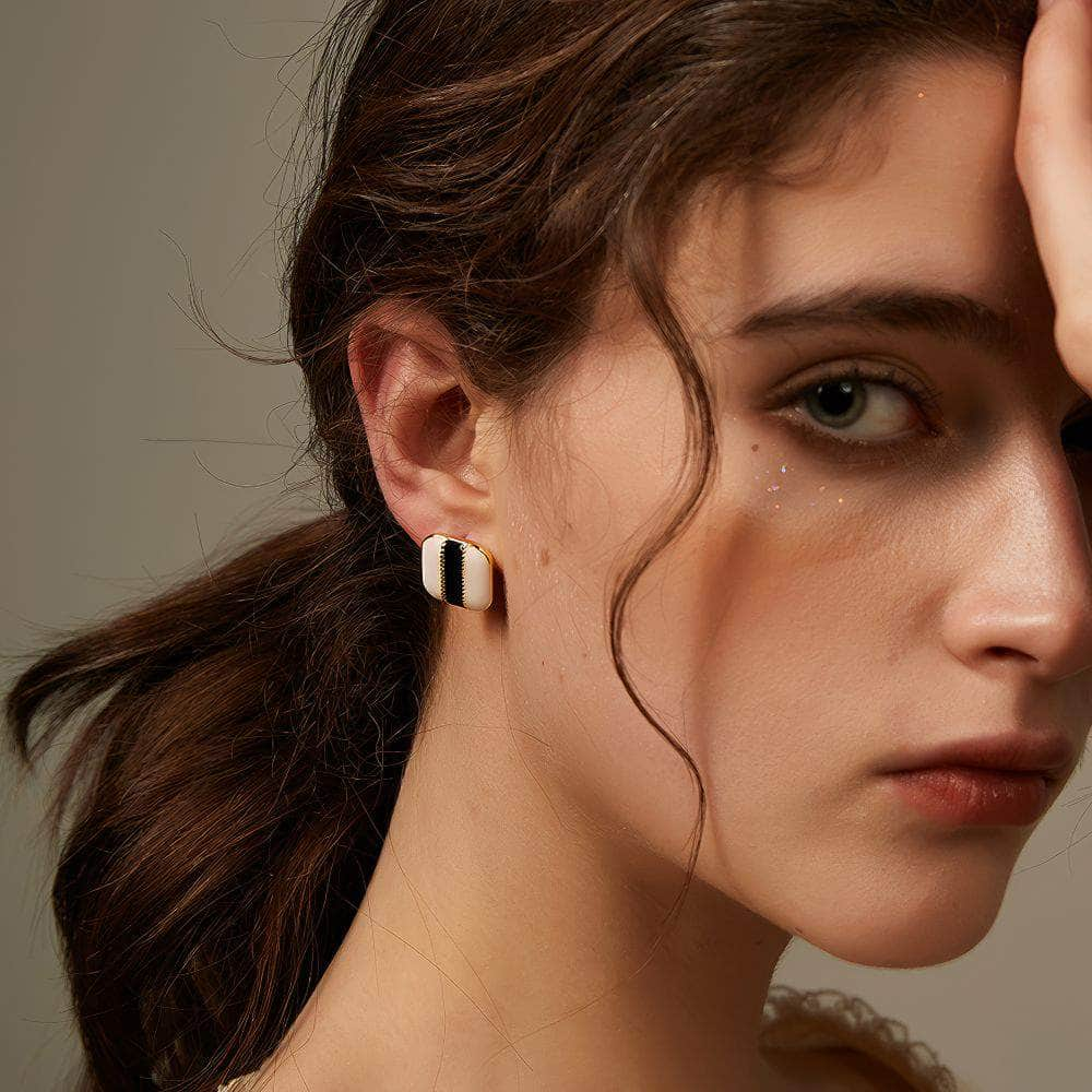 14K Gold Two-Toned Square Statement Earrings