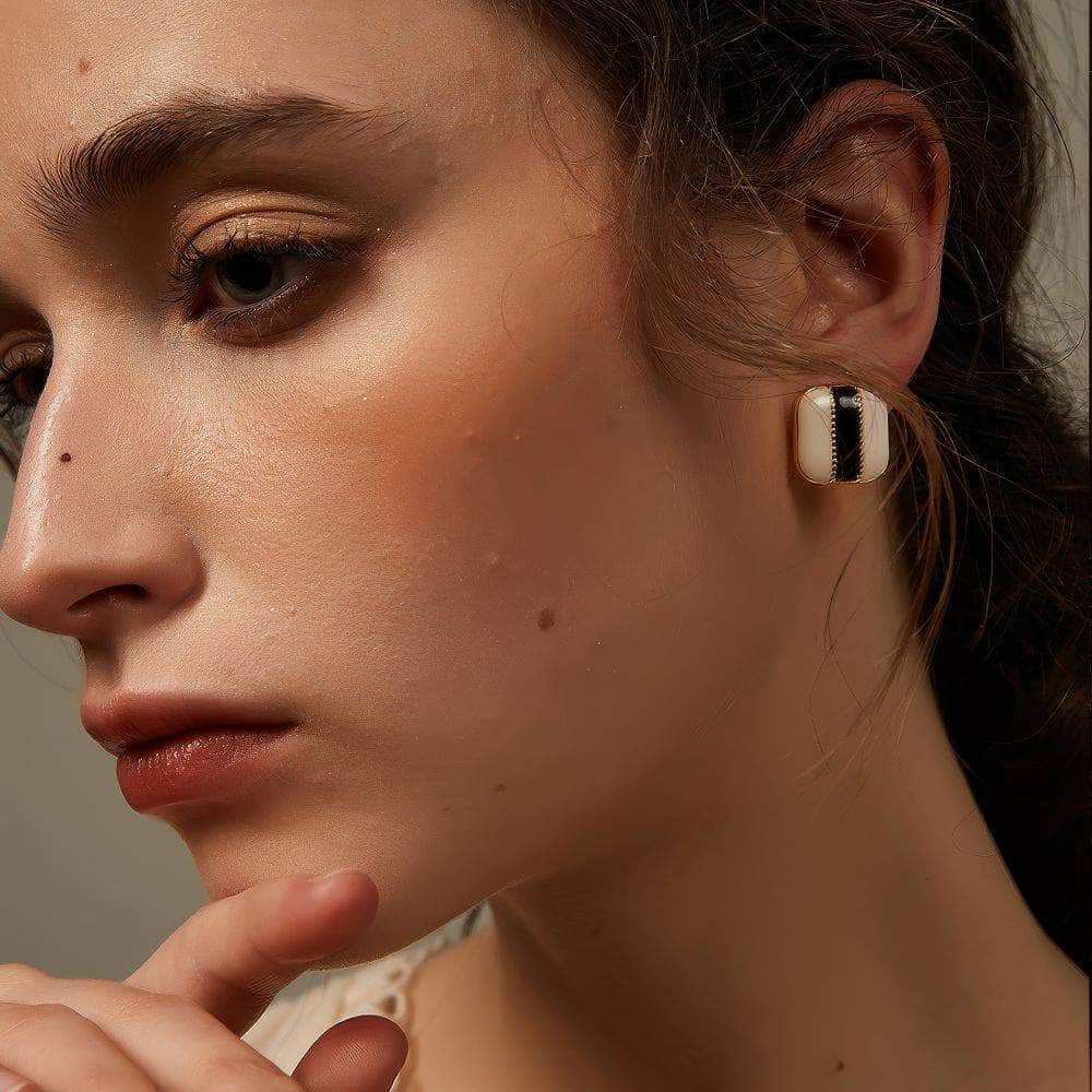 14K Gold Two-Toned Square Statement Earrings
