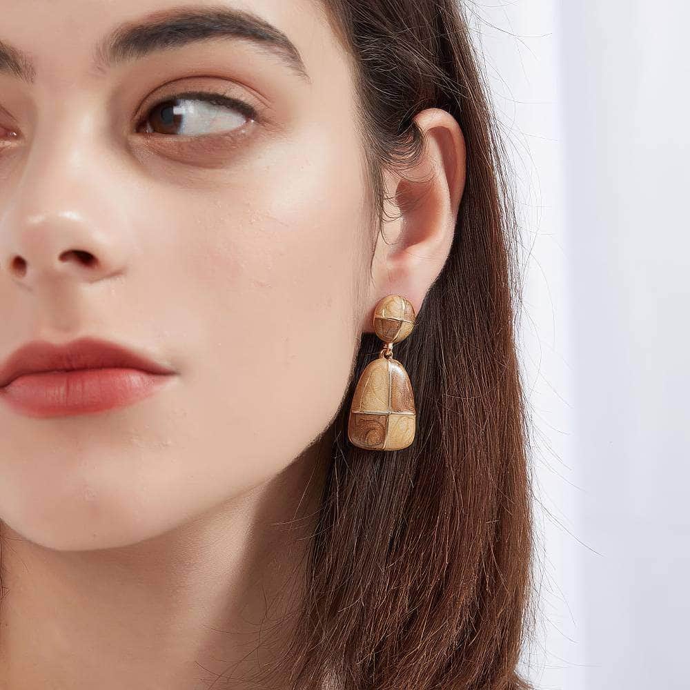 14K Gold Two-Toned Vintage Enamel Dangle Earrings Brown