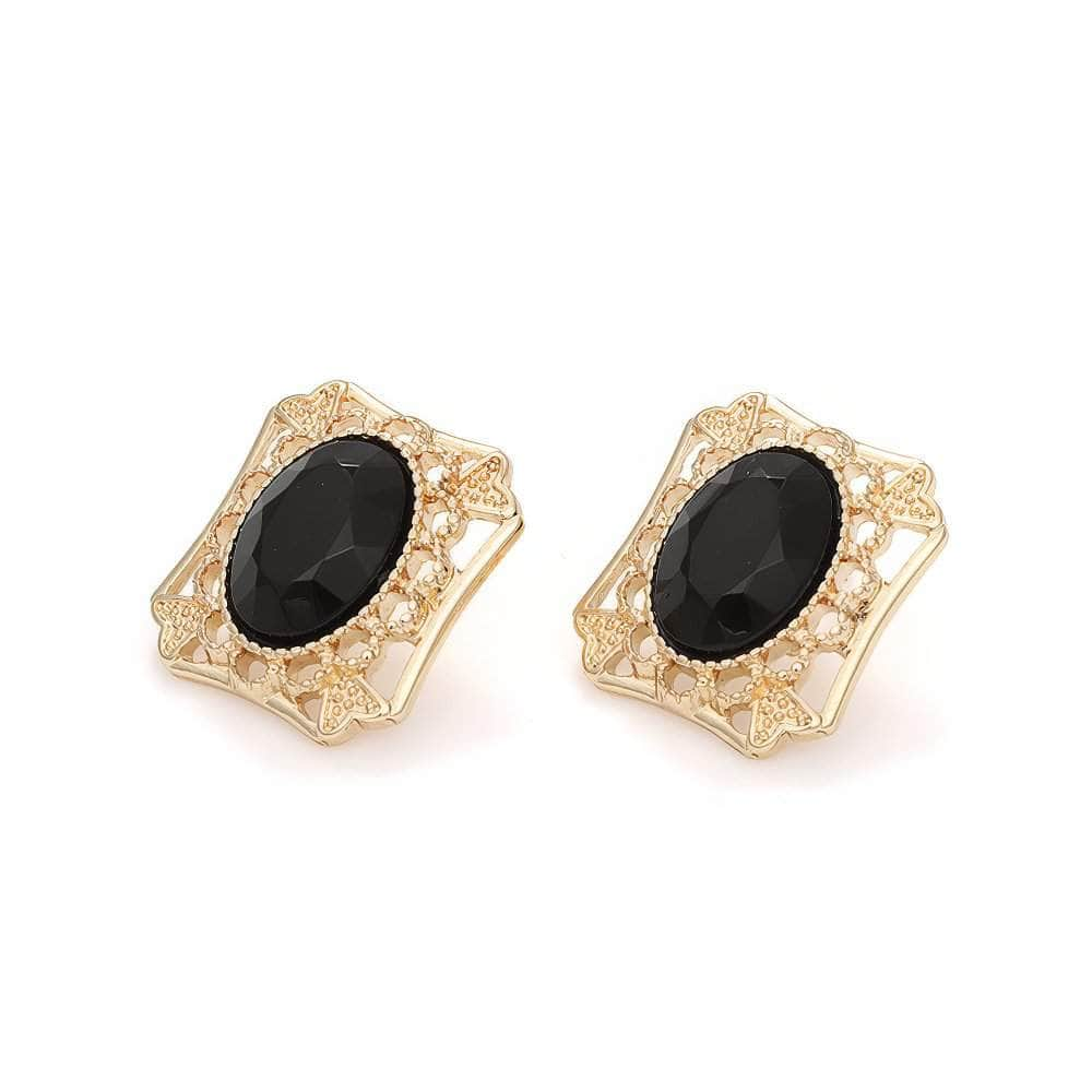 14k Gold Vintage Black Onyx Geometric Earrings