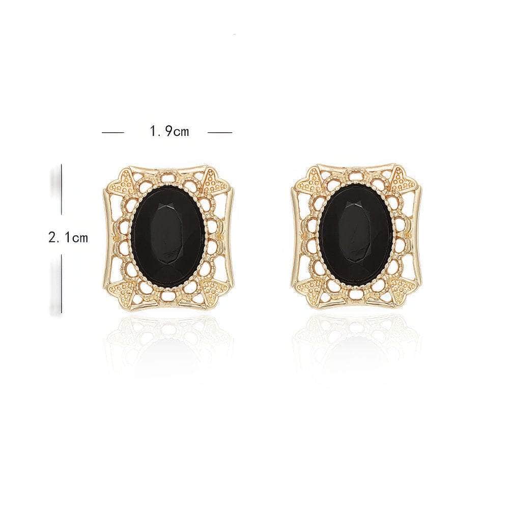 14k Gold Vintage Black Onyx Geometric Earrings