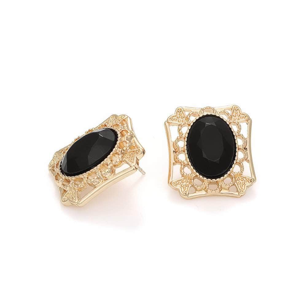 14k Gold Vintage Black Onyx Geometric Earrings