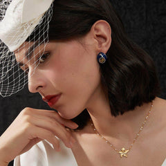 14k Gold Vintage Blue Gemstone Half Hoop Earrings