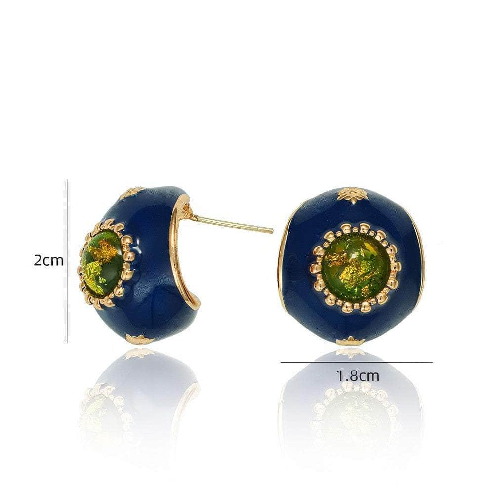 14k Gold Vintage Blue Gemstone Half Hoop Earrings