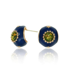 14k Gold Vintage Blue Gemstone Half Hoop Earrings Blue / Clip On