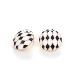 14K Gold Vintage Checker Board Round Statement Earrings