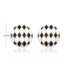 14K Gold Vintage Checker Board Round Statement Earrings