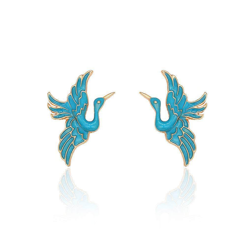 14K Gold Vintage Enamel Crane Clip-On Earrings