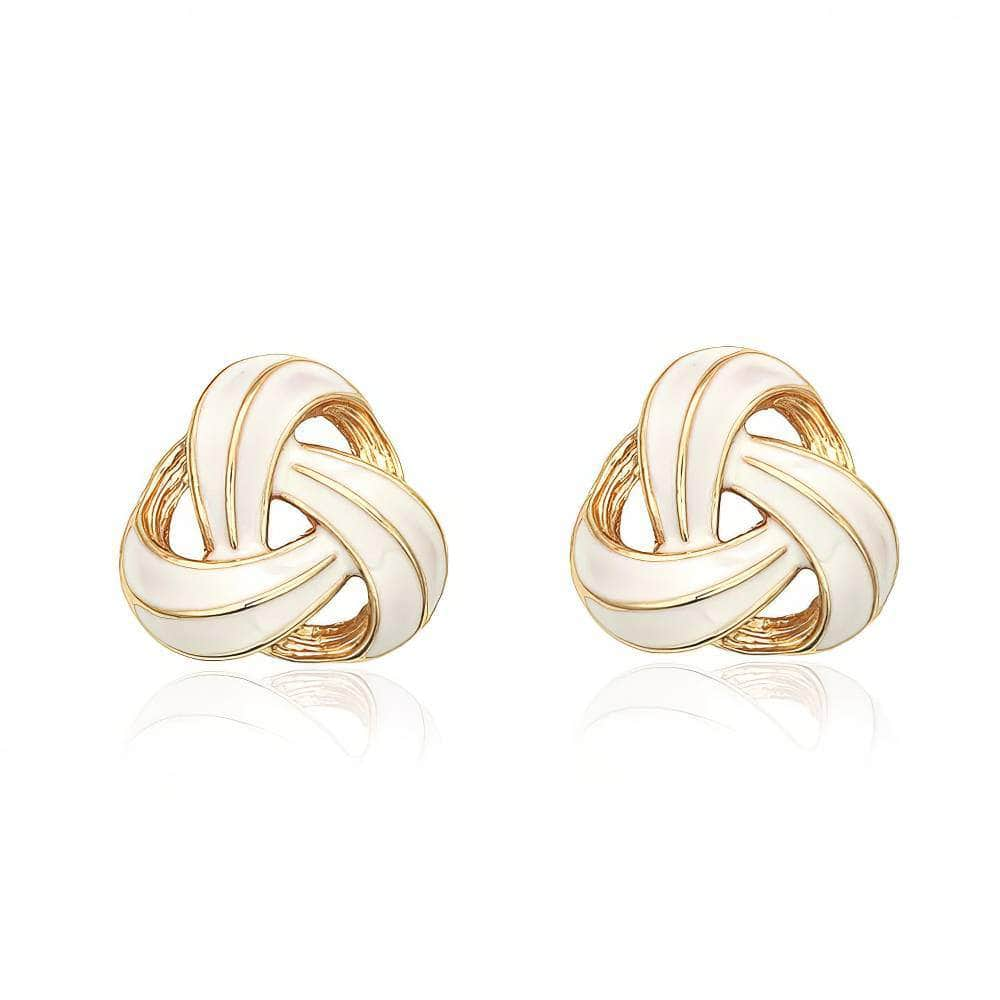 14K Gold Vintage Enamel Knot Stud Earrings White / Clip On