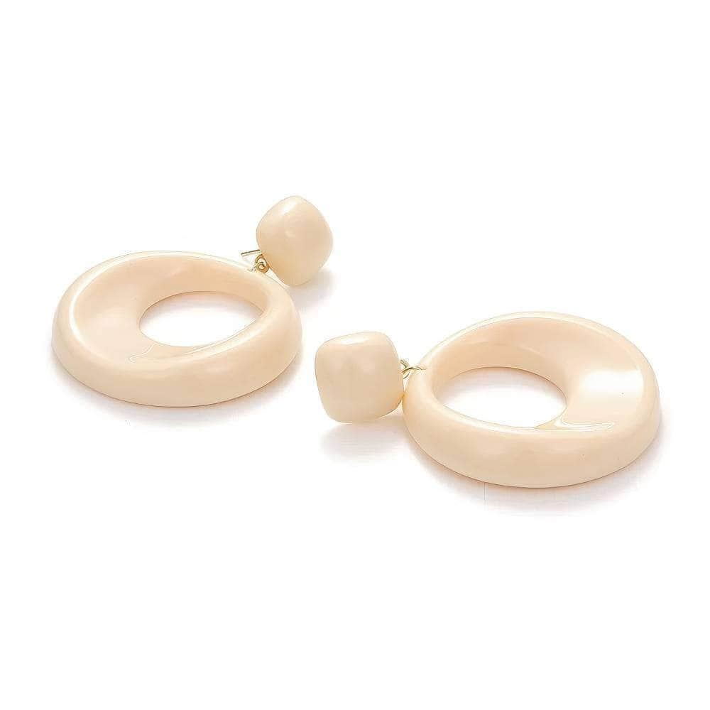 14k Gold Vintage Marble Ivory Clip-On Hoop Earrings Ivory / Clip On