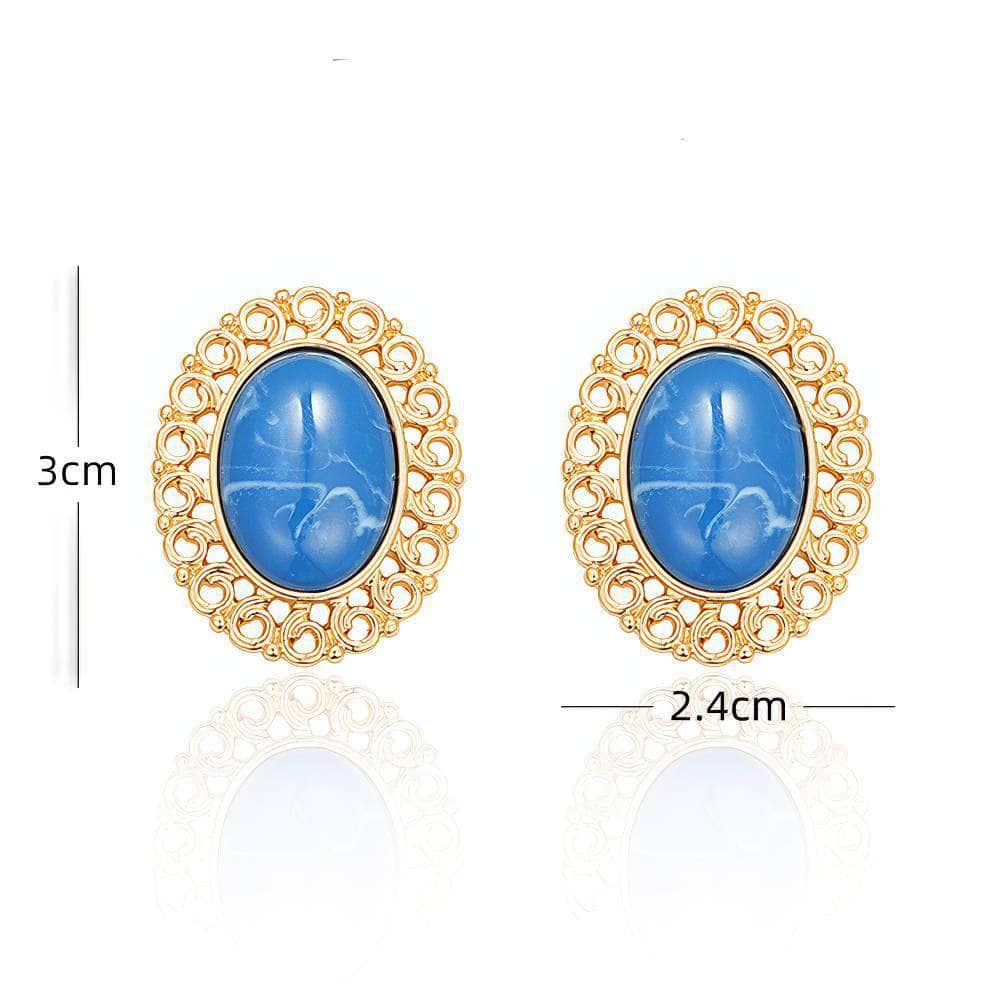 14k Gold Vintage Oval Blue Enamel Opal Earrings Blue / Clasp