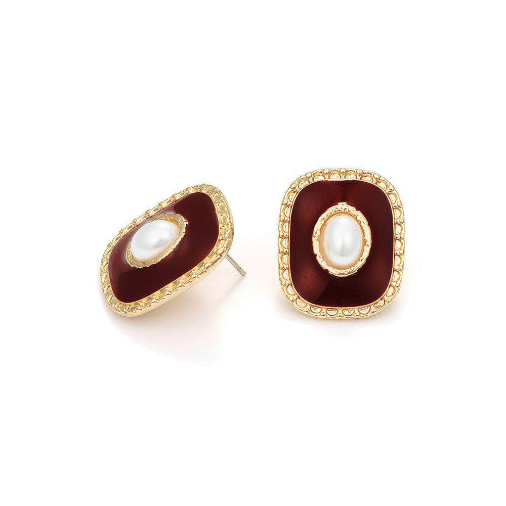 14k Gold Vintage Pearl Decor Geometric Earrings