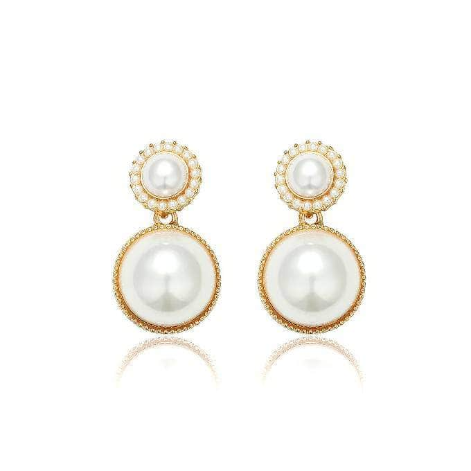 14K Gold Vintage Rhinestone Dangle Pearl Earrings White / Clip On