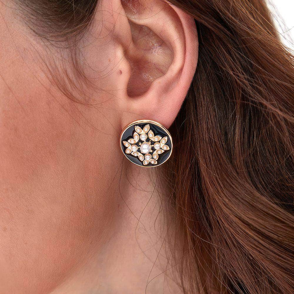 14k Gold Vintage Rhinestone Embellished Stud Earrings