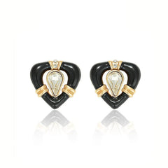 14k Gold Vintage Rhinestone Embellished Stud Earrings Black / Clip On