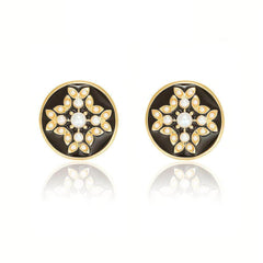 14k Gold Vintage Rhinestone Embellished Stud Earrings Black / Clip On