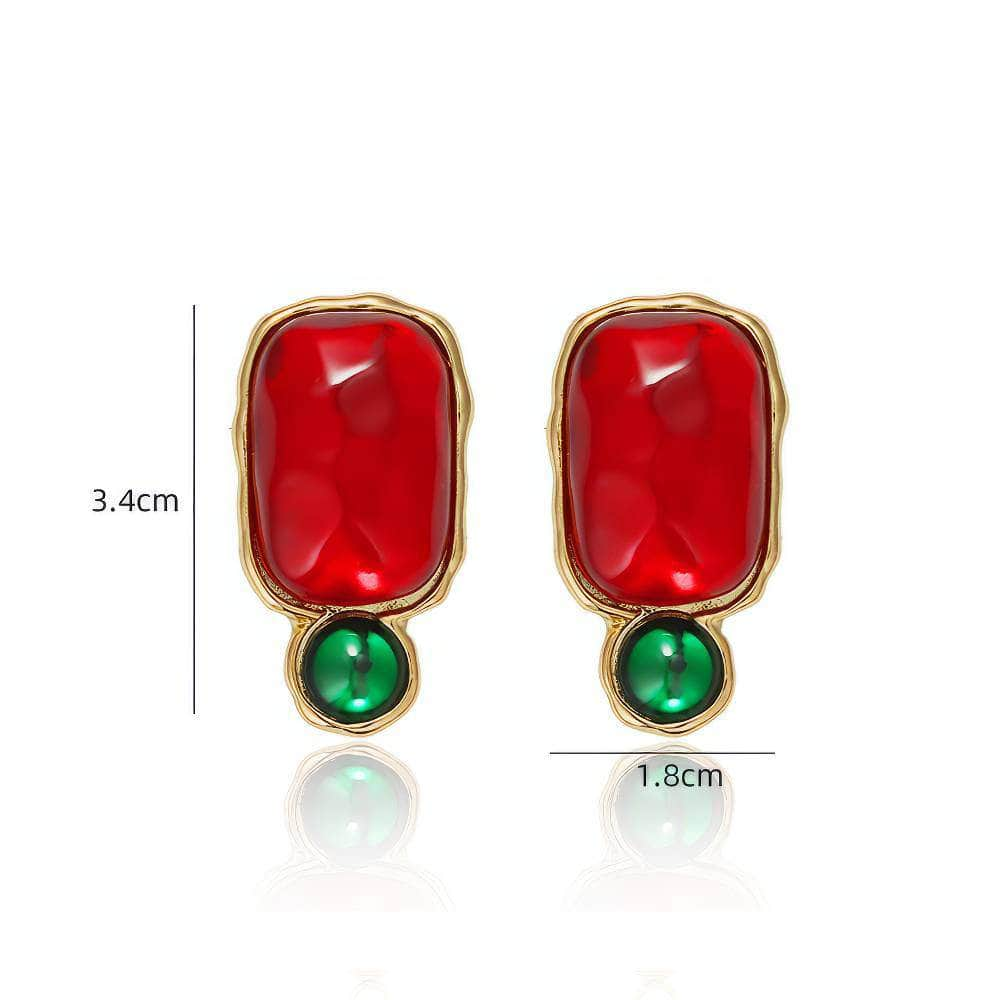 14K Gold Vintage Two-Toned Gemstone Studded Earrings