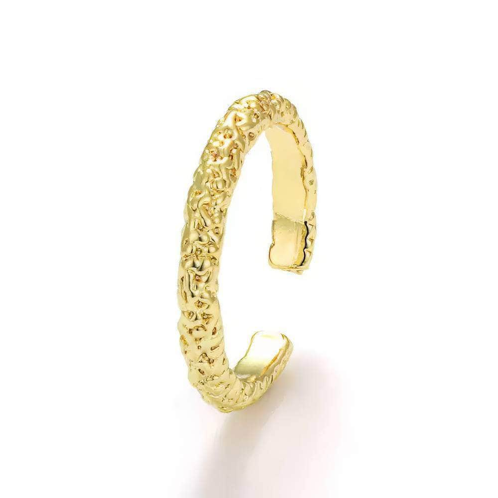 14k Gold Weave Embellished Minimalist Cuff Ring Adjustable / Gold