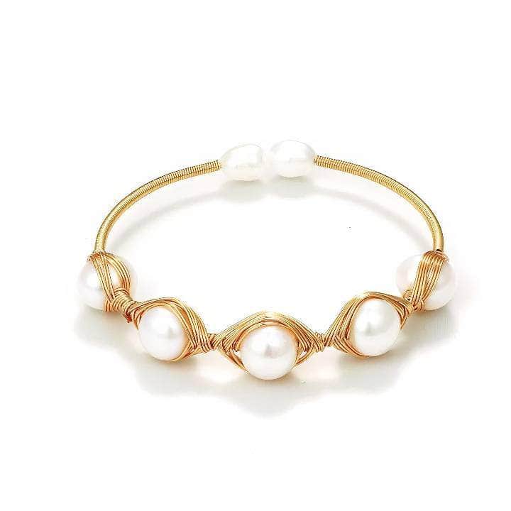 14K Gold Woven Freshwater Pearl Bracelet White
