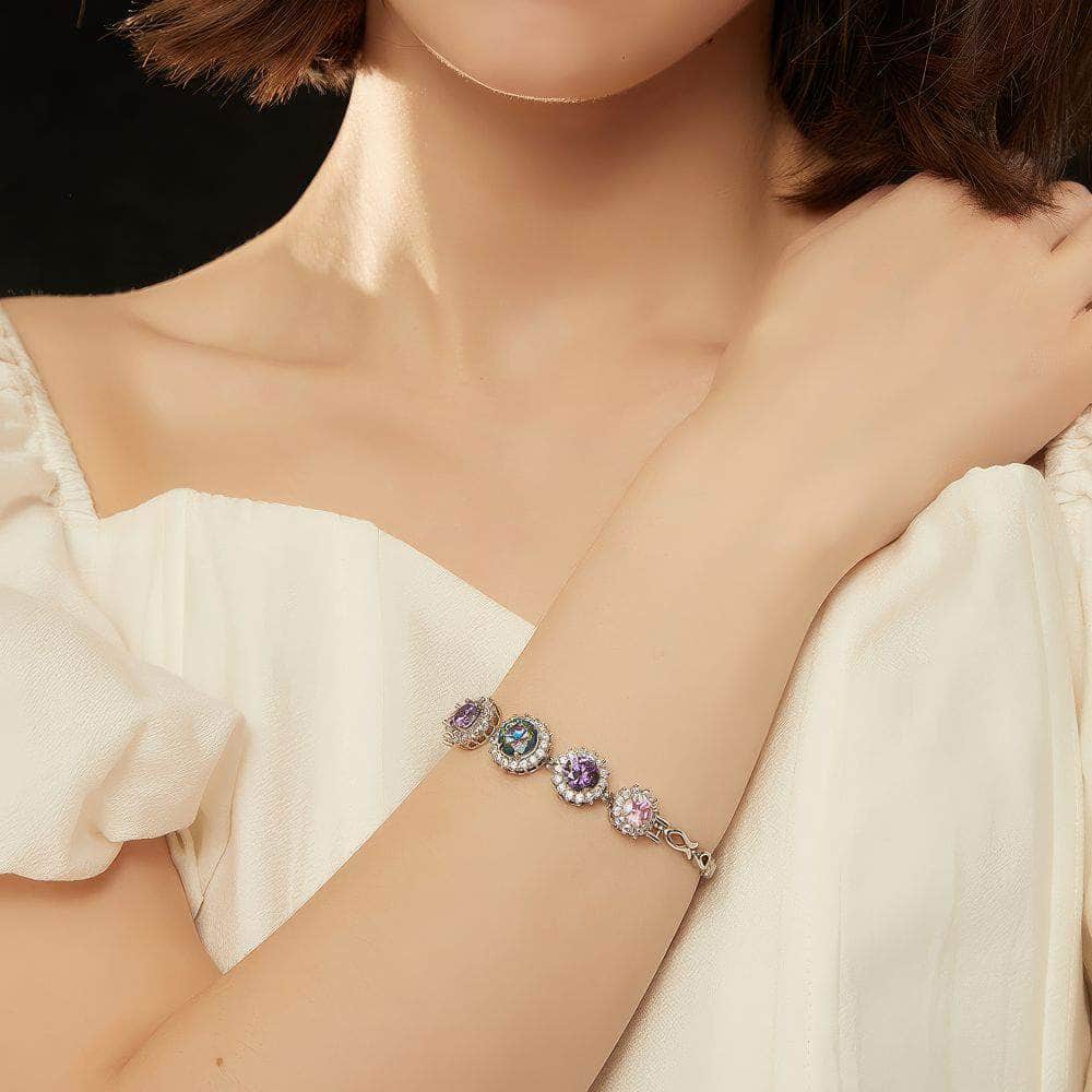 14k Multistone Paved Crystal Sapphire Bracelet Multicolor