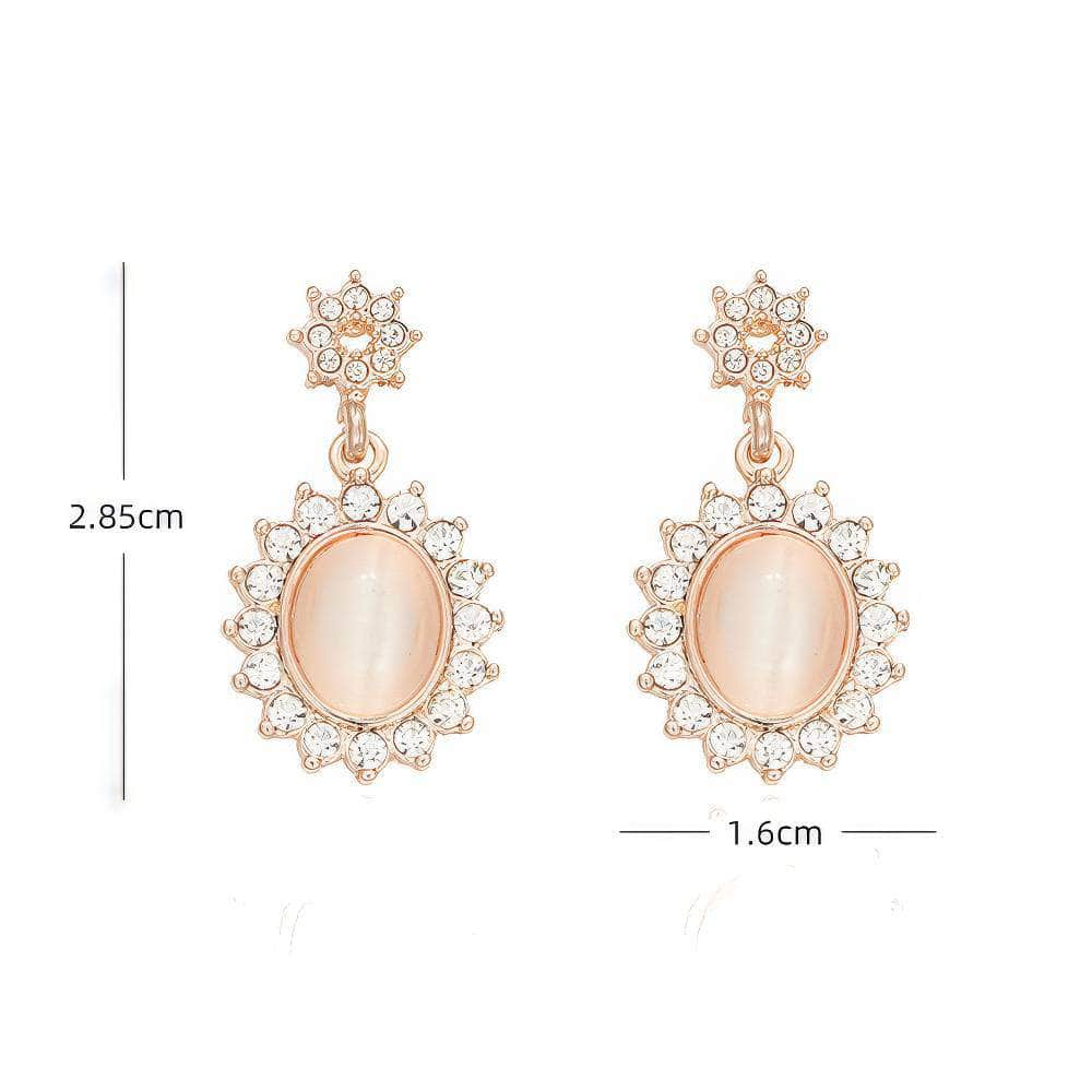 14K Rose Gold Paved Crystal Shimmery Opal Dangle Earrings