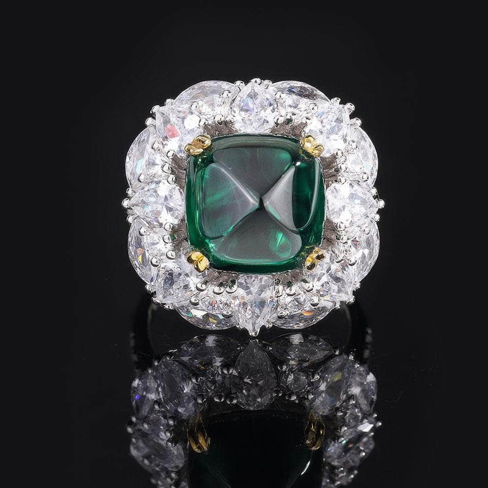 14k Two Toned Lab Grown Diamond Gemstone Cushion Cut Ring 5 US / Emerald
