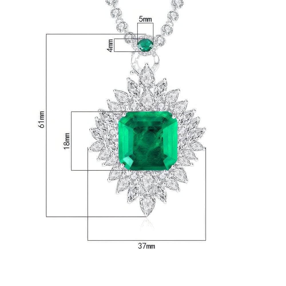 14K White Gold Cushion Set Lab Grown Emerald Diamond Necklace