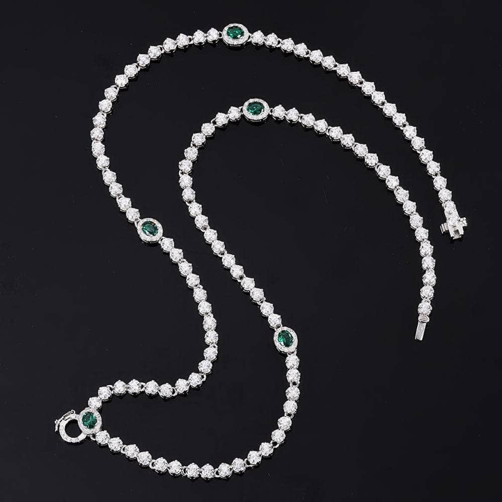 14K White Gold Cushion Set Lab Grown Emerald Diamond Necklace Emerald / Chain Only
