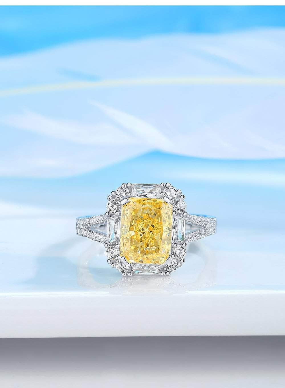 14k White Gold Emerald Cushion Cut Lab Simulated Diamond Gemstone Ring