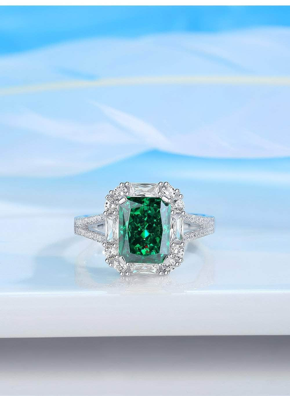 14k White Gold Emerald Cushion Cut Lab Simulated Diamond Gemstone Ring