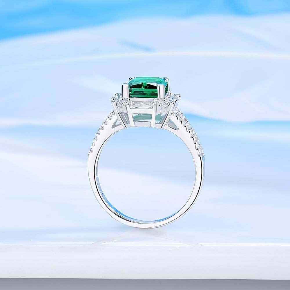 14k White Gold Emerald Cushion Cut Lab Simulated Diamond Gemstone Ring