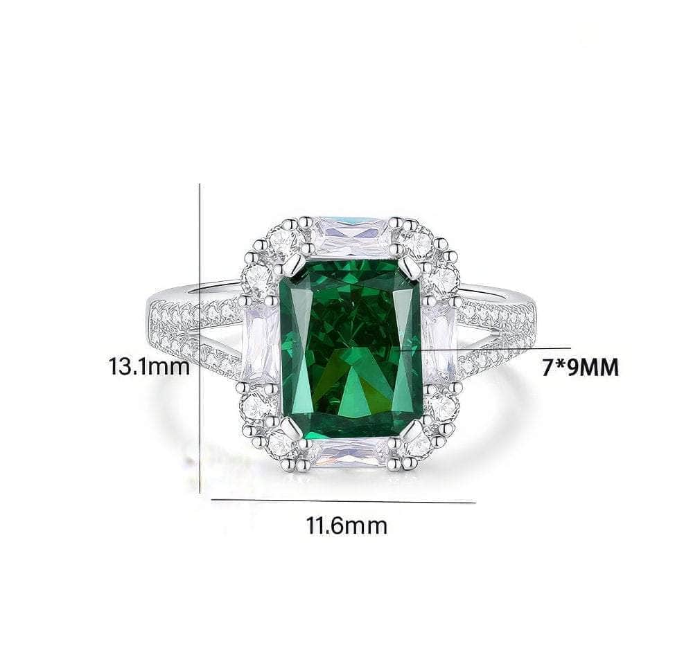 14k White Gold Emerald Cushion Cut Lab Simulated Diamond Gemstone Ring
