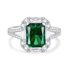 14k White Gold Emerald Cushion Cut Lab Simulated Diamond Gemstone Ring 6 US / Emerald