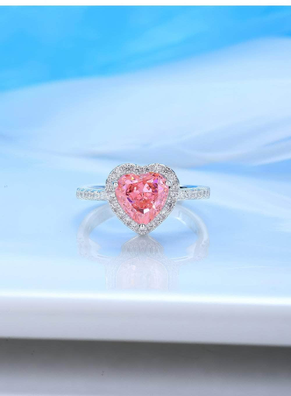 14k White Gold Heart Cut Paved Crystal Lab Diamond Ring