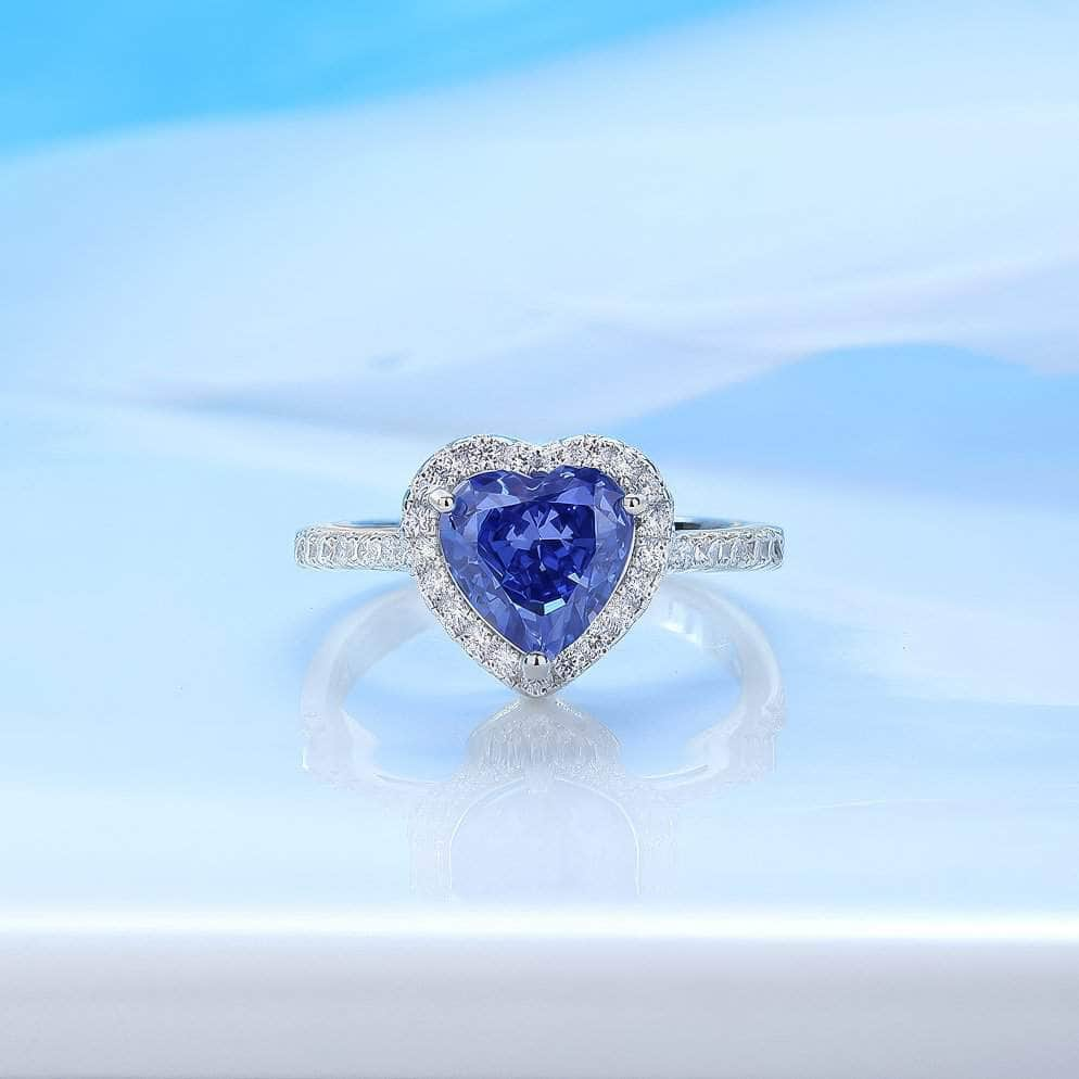 14k White Gold Heart Cut Paved Crystal Lab Diamond Ring