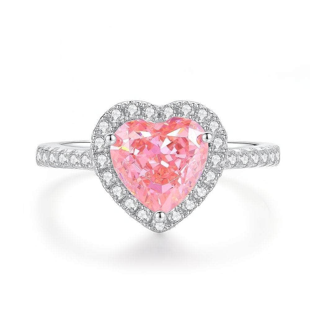 14k White Gold Heart Cut Paved Crystal Lab Diamond Ring 6 US / Padparadscha