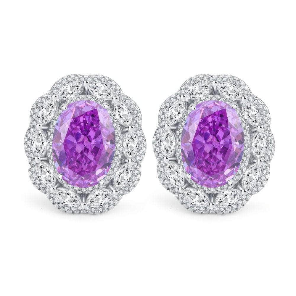 14K White Gold Lab Created Diamond Amethyst Crystal Stud Earrings