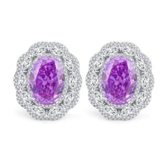 14K White Gold Lab Created Diamond Amethyst Crystal Stud Earrings